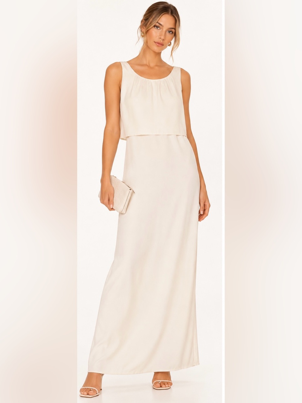 BOSS Hugo Boss Ivory Draped Maxi Dress Open Back Tie Viscose Blend Size US 8